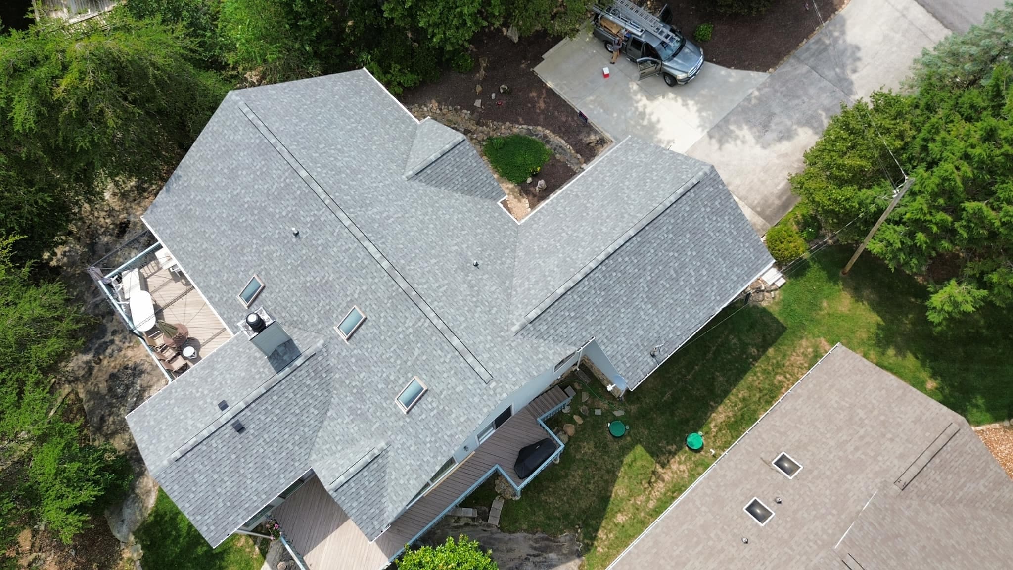 Aerial view of a completed roofing project by Cumberland Multi-Service